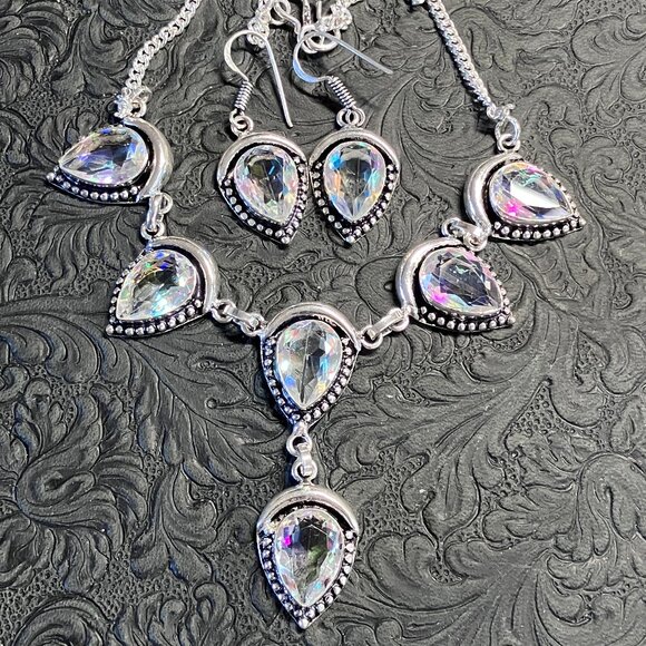 Topaz Crescent Moon Fairycore Witchy Earring and Necklace Jewelry Set - Picture 1 of 4